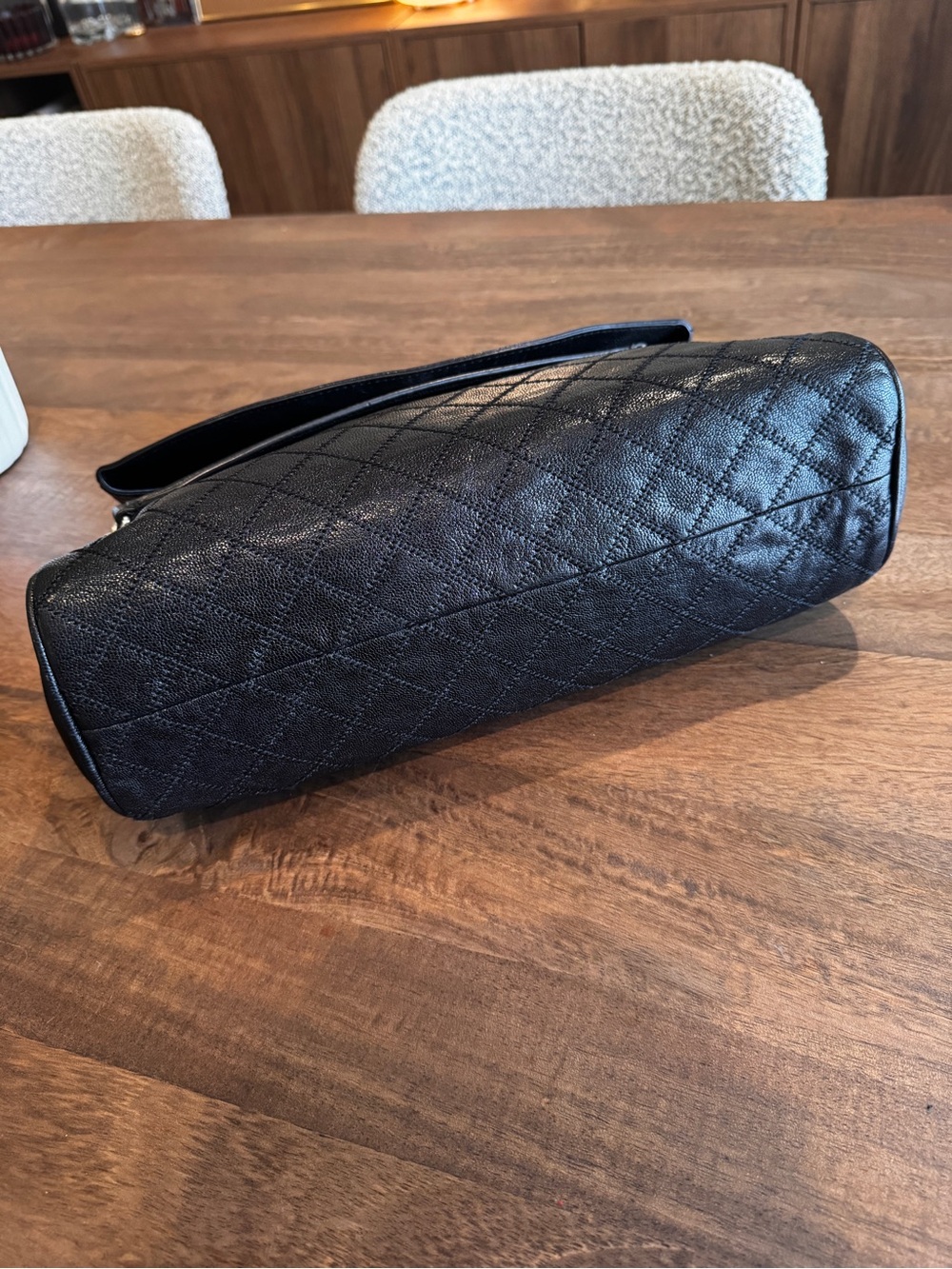 Tory Burch Fleming Quilted Black Leather Shoulder Fold Over Bag with Chain Strap - Picture 6 of 7